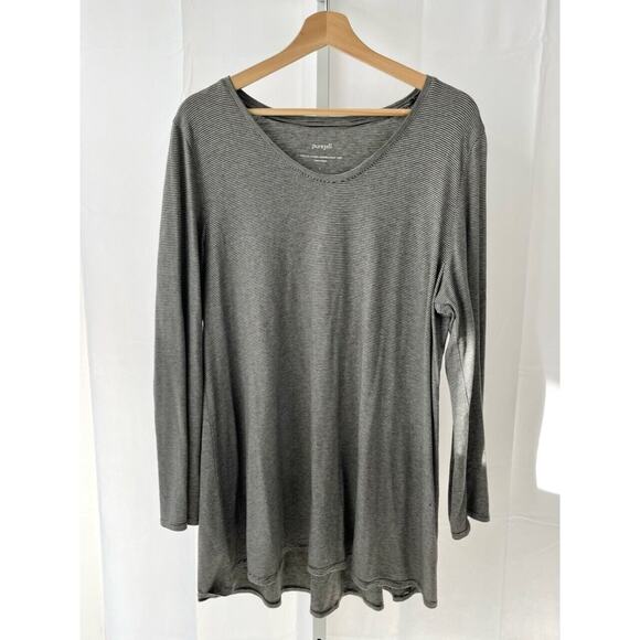 J. JILL Pure Jill  Size L Striped Shirred Back Tunic Top Long Sleeve Shirt Gray - Picture 1 of 6